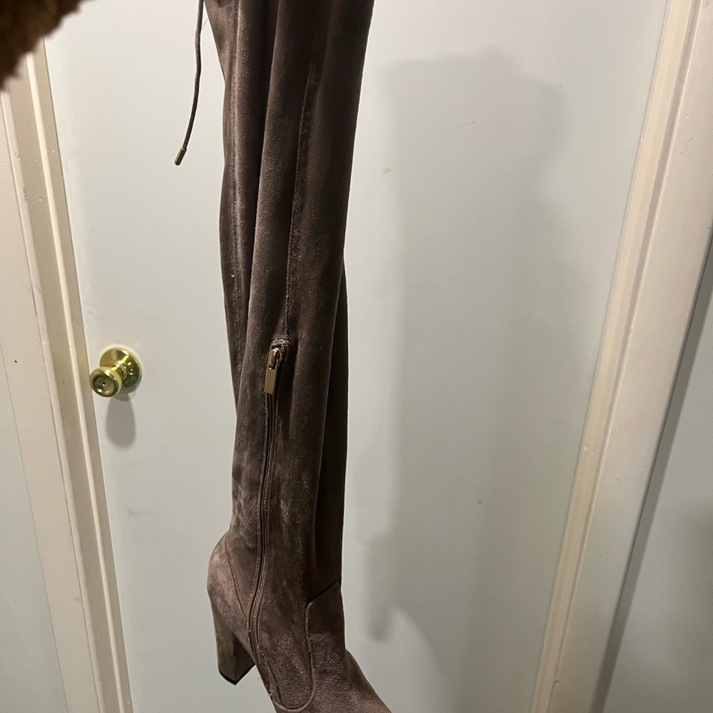 Suede Over-the-Knee Boots - Taupe